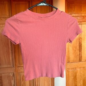 H&M - Pink, Ribbed, Crop Top Tee - Size XS